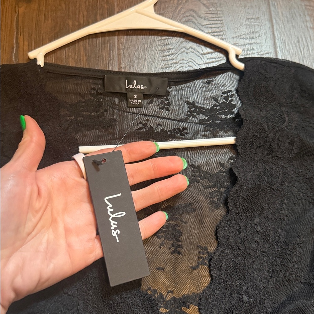 Lulu's Black Lace-Trim Button Front Blouse - Picture 2 of 5